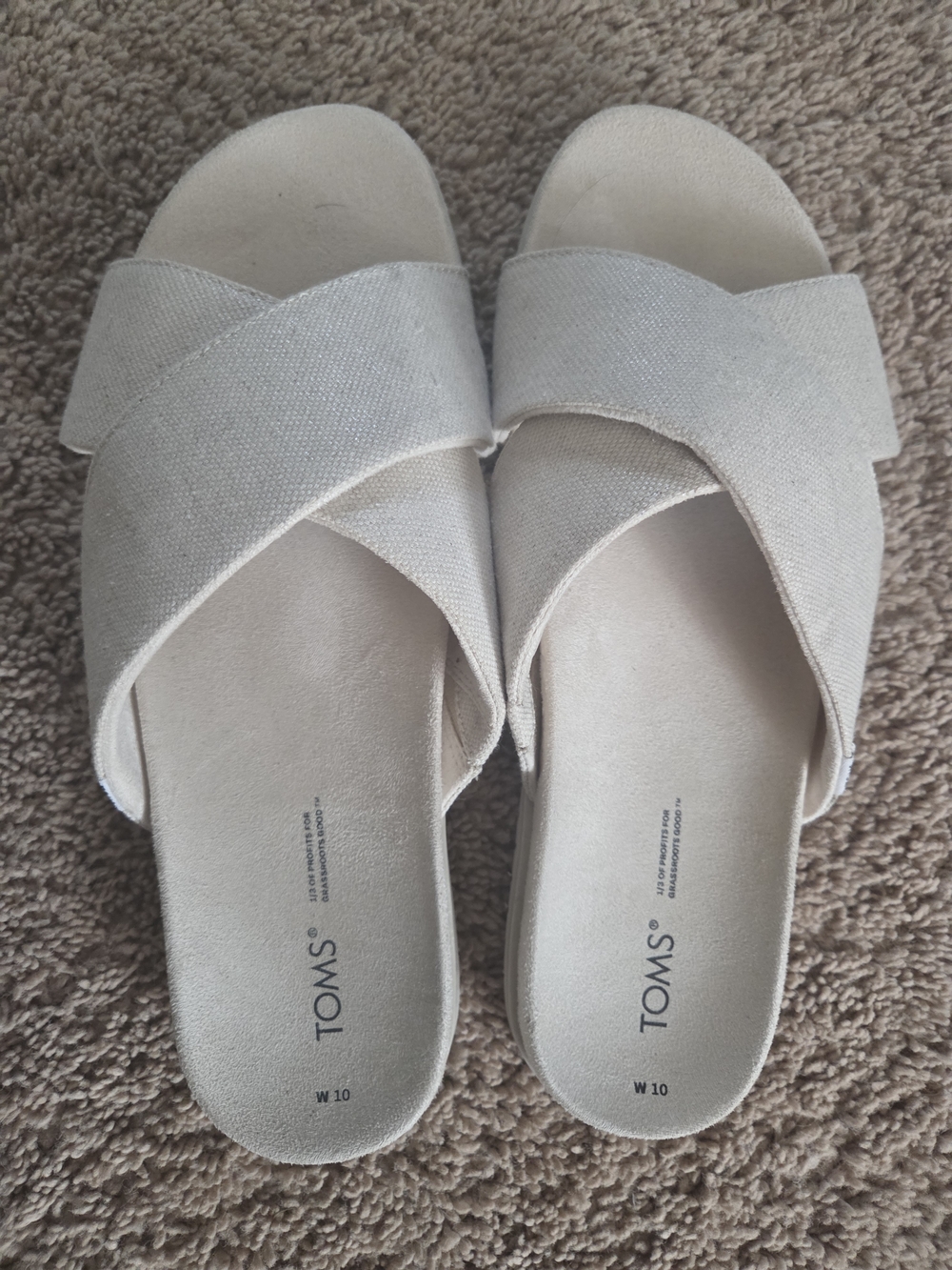 TOMS Women's Cream Crossband Slide Sandal